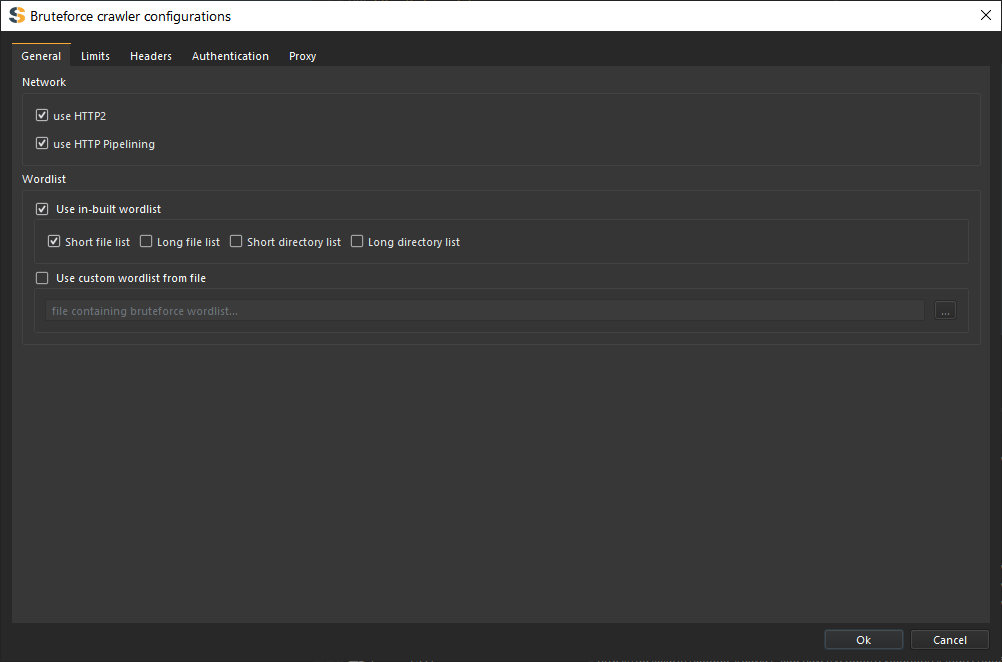 Bruteforce crawler configurations