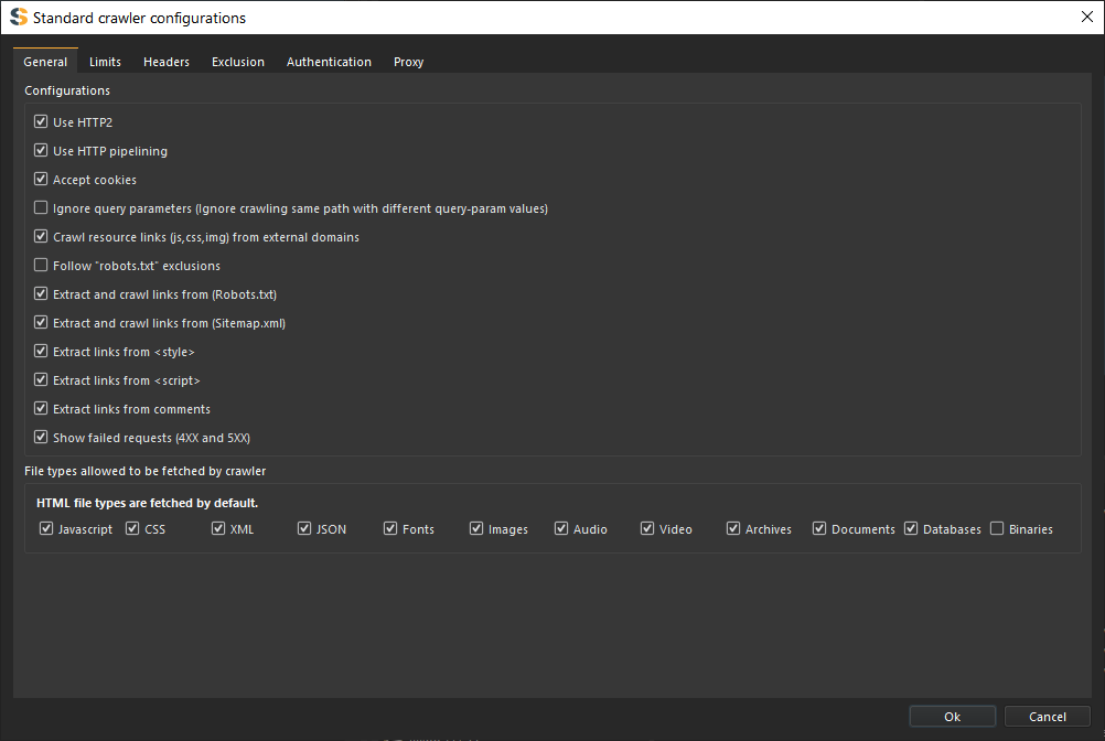 Standard crawler configurations